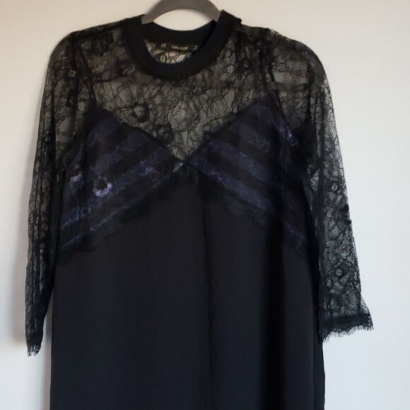 𝅺ZARA Lace Mini Dress black and navy size medium - Picture 7 of 9